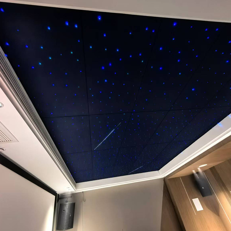 Сплошные цветные оптоволоконные акустические панели для современных отелей, дистанционное управление, окружающий звездный свет, растягивающийся графический дизайн Сплошные цветные оптоволоконные акустические панели для современных отелей, дистанционное управление, окружающий звездный свет, растягивающийся графический дизайн